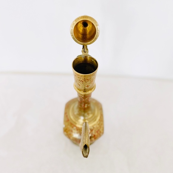 SOLD. Vintage India Brass & Enamel Tea Pot or Wine Pitcher EUC - Picture 7 of 8